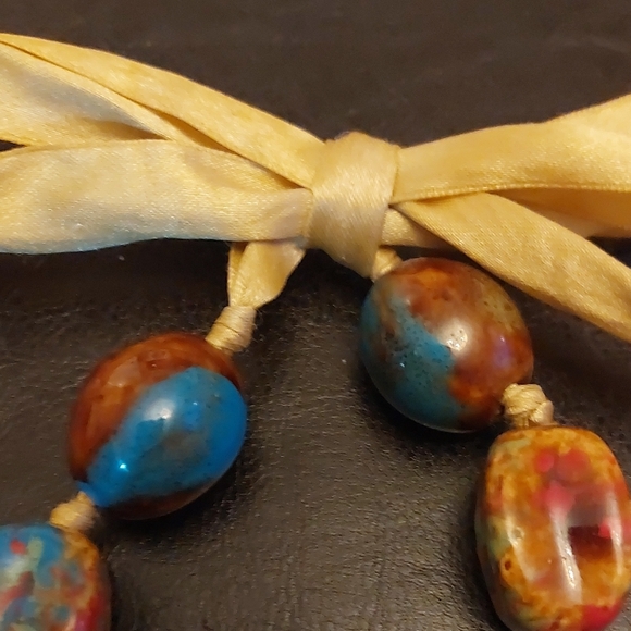 Colorful Ceramic Beaded Necklace with Ribbon - Picture 3 of 4